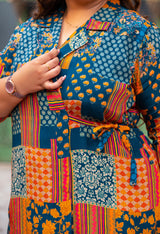 Plus Size Teal Abstract Pure Chinon Co-ord Set