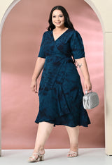 Plus Size Teal Blue Tye Dye Prism Wrap Dress