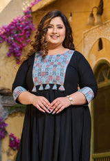 Plus Size Rustique Black Ethnic Patch Dress