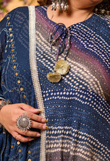 Plus Size Gloomy Blue Leheriya Anarkali with Dupatta