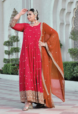 Gulnaar Heritage Rani Pink Georgette Anarkali With Dupatta
