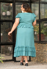 Plus Size Calm Sea Green Frill Dress