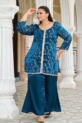 Exclusive Festive Teal Embroidered Jimmy Choo Co-ord Set