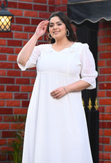 Plus Size White Frill Georgette Maxi Dress