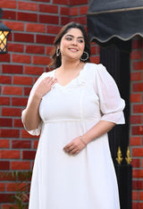 Plus Size White Frill Georgette Maxi Dress