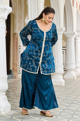 Exclusive Festive Teal Embroidered Jimmy Choo Co-ord Set