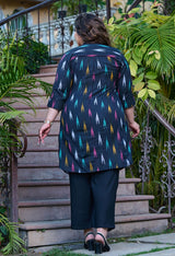 Plus Size Rustique Black Ikkat Cotton Kurta