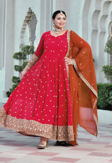 Gulnaar Heritage Rani Pink Georgette Anarkali With Dupatta