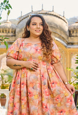 Plus Size Coral Orange Linen Fit and Flare Dress