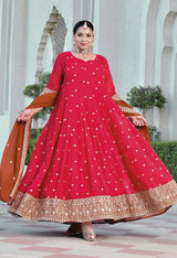 Gulnaar Heritage Rani Pink Georgette Anarkali With Dupatta