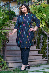 Plus Size Rustique Black Ikkat Cotton Kurta