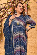 Plus Size Gloomy Blue Leheriya Anarkali with Dupatta