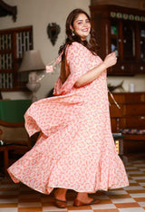 Plus Size Vivid Orange Anarkali Kurta with Dupatta