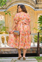 Plus Size Coral Orange Linen Fit and Flare Dress