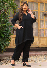 Plus Size Black Rayon Pintuck Co-ord Set