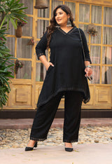 Plus Size Black Rayon Pintuck Co-ord Set