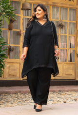 Plus Size Black Rayon Pintuck Co-ord Set