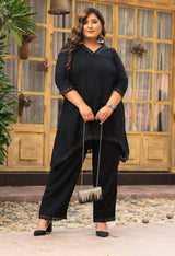 Plus Size Black Rayon Pintuck Co-ord Set