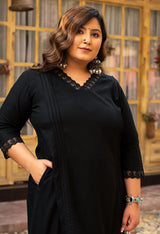 Plus Size Black Rayon Pintuck Co-ord Set