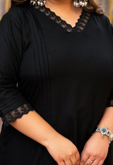 Plus Size Black Rayon Pintuck Co-ord Set