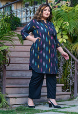 Plus Size Rustique Black Ikkat Cotton Kurta