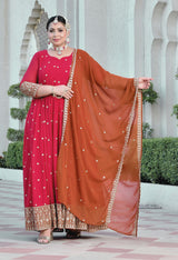 Gulnaar Heritage Rani Pink Georgette Anarkali With Dupatta