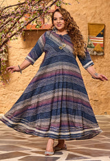 Plus Size Gloomy Blue Leheriya Anarkali with Dupatta