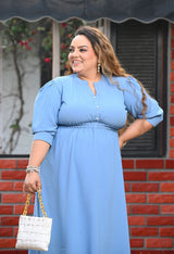 Plus Size Sky Blue Crepe A line Dress