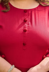 Plus Size Bright Maroon Pom Pom Dhoti Co-ord Set