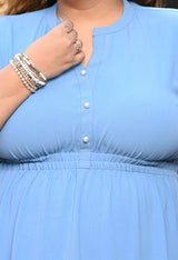 Plus Size Sky Blue Crepe A line Dress