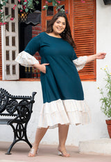 Plus Size Teal Blue Lurex Rayon Cold Shoulder Dress