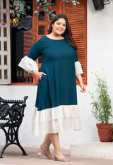 Plus Size Teal Blue Lurex Rayon Cold Shoulder Dress