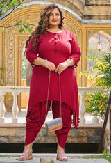 Plus Size Bright Maroon Pom Pom Dhoti Co-ord Set