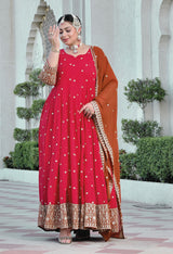 Gulnaar Heritage Rani Pink Georgette Anarkali With Dupatta