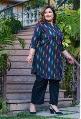 Plus Size Rustique Black Ikkat Cotton Kurta