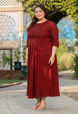 Plus Size Rich Rust Rayon Pintuck Dress