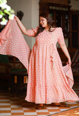 Plus Size Vivid Orange Anarkali Kurta with Dupatta