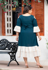 Plus Size Teal Blue Lurex Rayon Cold Shoulder Dress