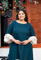 Plus Size Teal Blue Lurex Rayon Cold Shoulder Dress
