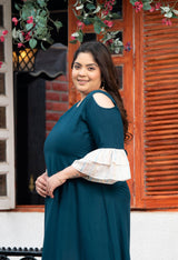Plus Size Teal Blue Lurex Rayon Cold Shoulder Dress