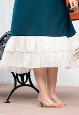 Plus Size Teal Blue Lurex Rayon Cold Shoulder Dress