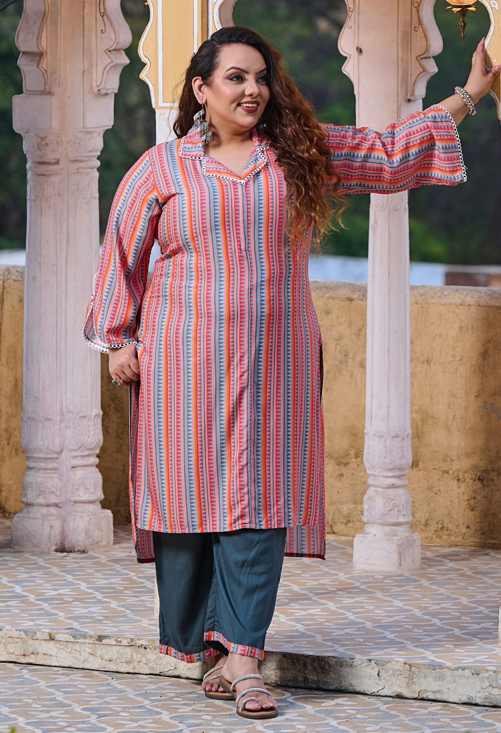 Vibrant Multi Collared Kurta Palazzo Set