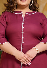 Plus Size Bold Wine Pom Pom Liva Rayon Co-ord Set