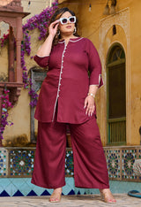 Plus Size Bold Wine Pom Pom Liva Rayon Co-ord Set