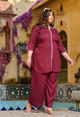 Plus Size Bold Wine Pom Pom Liva Rayon Co-ord Set