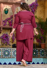 Plus Size Bold Wine Pom Pom Liva Rayon Co-ord Set