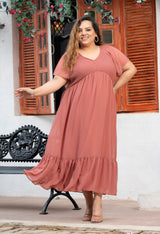 Plus Size Peach Smocked Georgette Dress