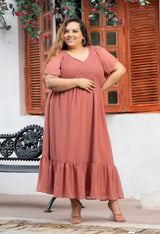 Plus Size Peach Smocked Georgette Dress