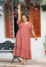 Plus Size Peach Smocked Georgette Dress