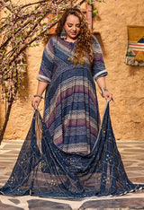 Plus Size Gloomy Blue Leheriya Anarkali with Dupatta